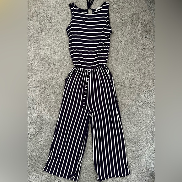 Zenana Outfitters Pants - Zenana Outfitters Navy and White Striped Jumpsuit